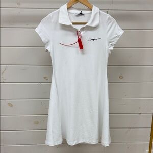 MSGM Piquet Cotton Flared Polo Dress White with Embroidered Logo NWT Kids 14